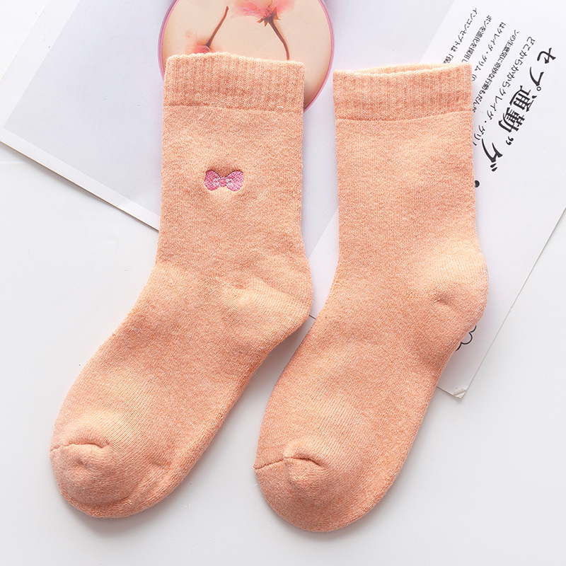 Ms. Terry Tube Socks Thick Warm Socks Cotton Socks Embroidered Pattern College Wind Socks Winter